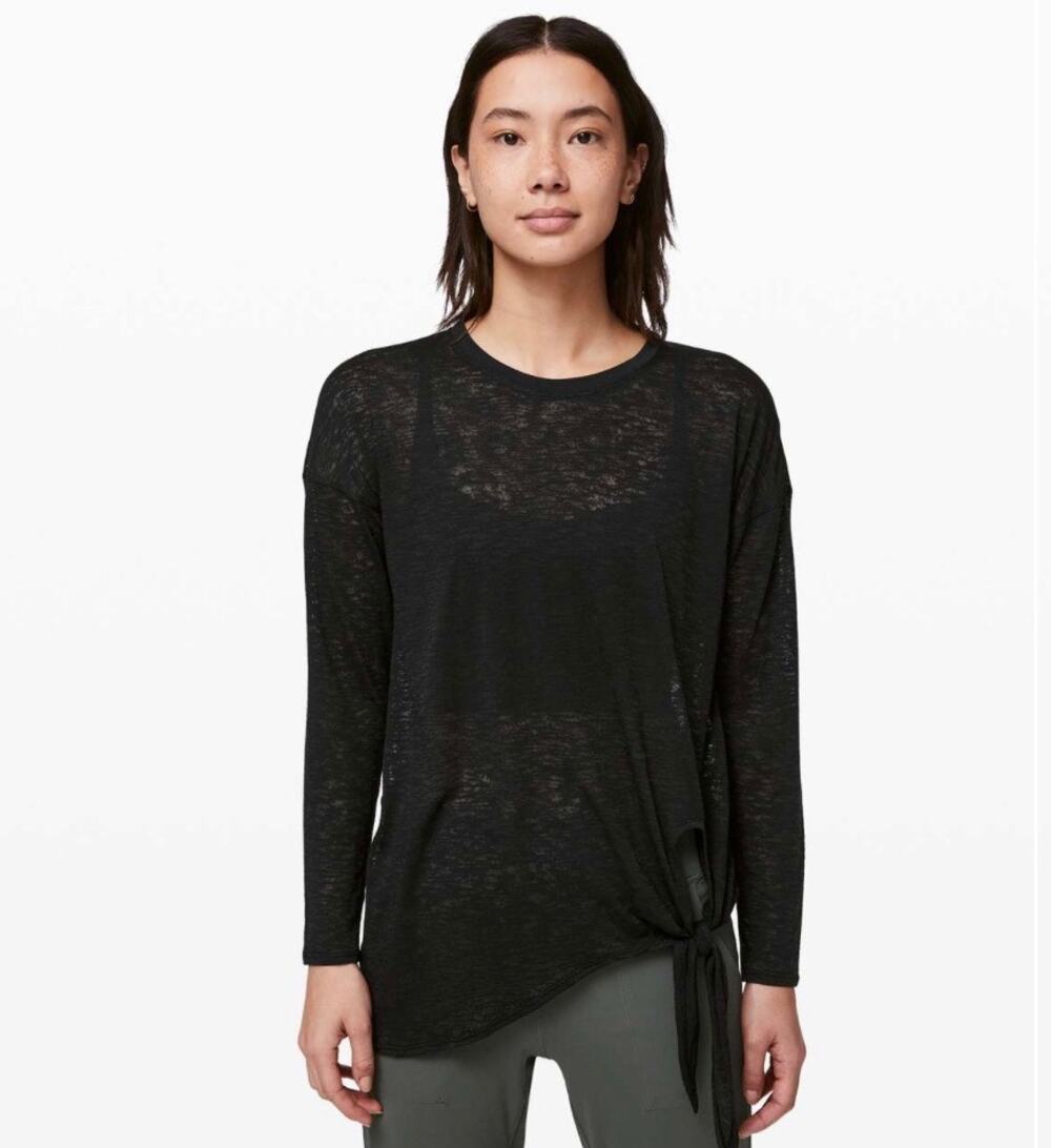 Lululemon Womens Tie Your Practice Long Sleeve Top Shirt Black Burnout 10 Active